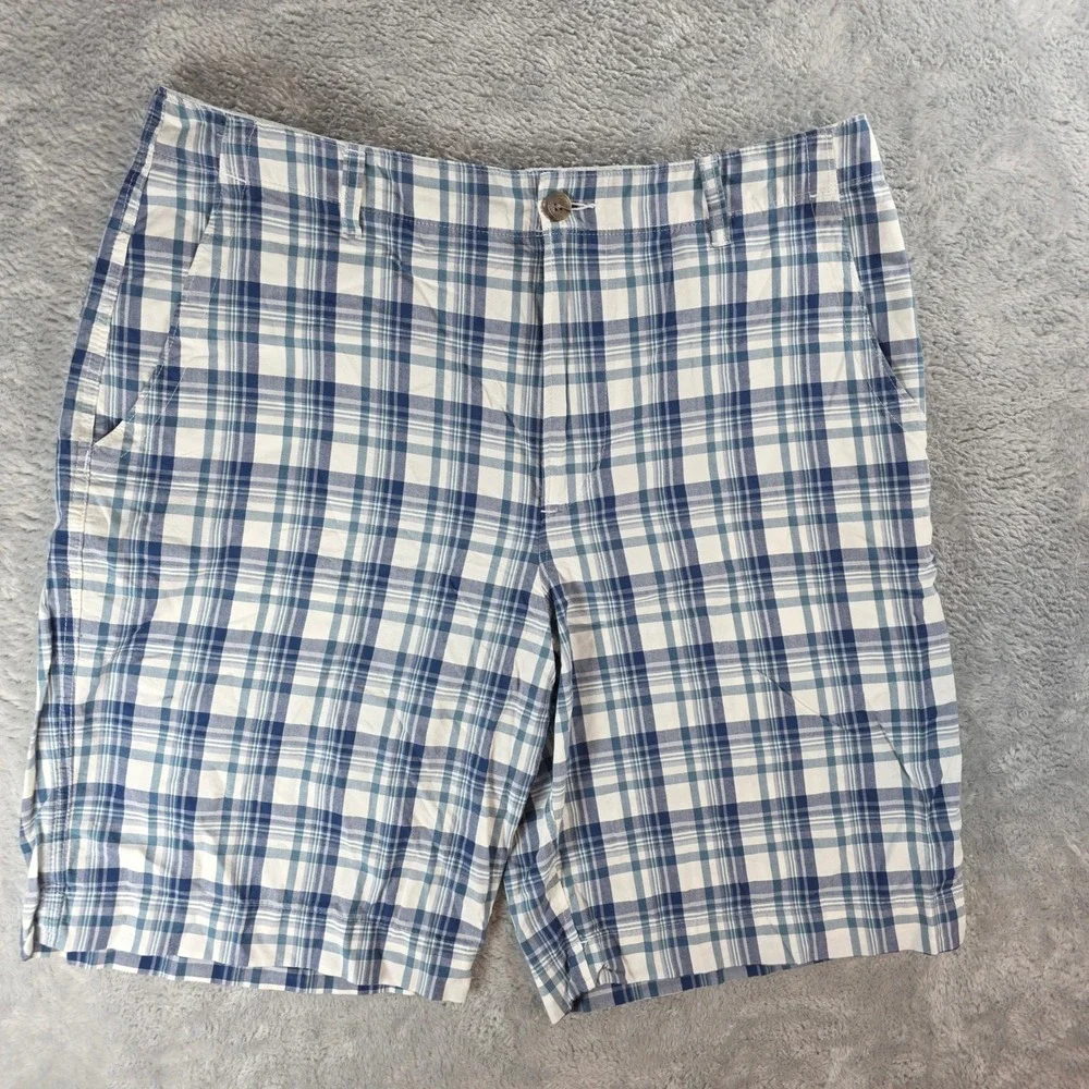 Banana‎ Republic Mens 36 Blue Plaid Cotton Shorts Flat Front Casual Summe